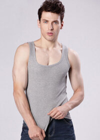 Áo ba lỗ cổ vuông nam phong cách Hàn Quốc - Ghi - XXL