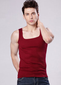 Áo ba lỗ cổ vuông nam phong cách Hàn Quốc - Đỏ - XXL