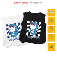 Áo ba lỗ DORAEMON cho bé trai, Áo sát nách BABY I LOVE cotton co giãn, thoáng mát cho bé trai từ 10 đến 32kg