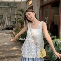 Áo ba lỗ len móc tua gấu đi biển phong cách ulzzang Hàn Quốc AK81
