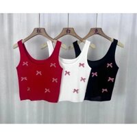 Áo ba lỗ nơ cổ chữ U màu tương phản Áo kiểu ngắn sang trọng thân hình nhỏ thon gọn tôn dáng mẫu mới mùa hè cho nữ áo giáp nhung Dệt Phong Cách OKYZ