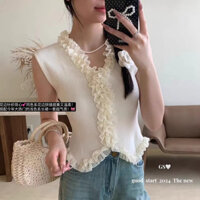 Áo ba lỗ nữ Áo 2 dây Áo trễ vai ôm body Ngọt Ngào Ren Đáy Áo Sơ Mi Mùa Hè 2024 Nữ Tính Khí Phù Hợp Với Phong Cách Mới Cổ Chữ V Áo Len Áo Vest Top