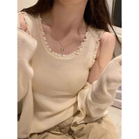 Áo ba lỗ nữ Áo 2 dây ôm body Nấm Cạnh Dệt Kim Camisole Ren Áo Nữ Mùa Hè Mặc Ngoài Phong Cách Mới Ôm Phù Hợp Bên Trong Đáy Không Tay Top