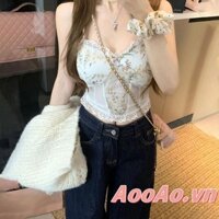 Áo ba lỗ thêu hoa ren không tay cho nữ