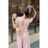 Áo baby tee Áo Coquette Tay Ngắn Áo Kiểu Nữ ôm body Áo thun nữ cổ tròn có dây buộc lưng phong cách đơn giản