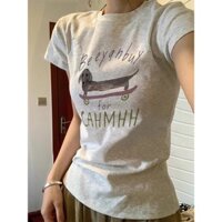 Áo baby tee Áo ôm body Áo Thun Nữ Tay Ngắn Ôm dáng in họa tiết