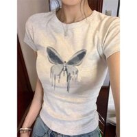 Áo baby tee Áo ôm body Áo Thun Nữ Tay Ngắn Ôm dáng in họa tiết