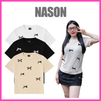 Áo Baby Tee Che Bắp Tay Hoạ Tiết Nơ "Bow Tie" Chất Liệu Cottton co dãn 4 chiều NASON CLOTHING