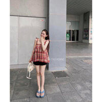 áo babydoll 2 dây kẻ caro
