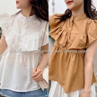 Áo babydoll cánh tiên ulzzang tay ngắn, áo sơ mi kiểu nữ, áo sơ mi phối tầng bèo ngực HQ