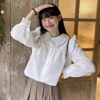 Áo babydoll cổ sen dài tay - Áo sơ mi kiểu công sở thanh lịch 2022 - Trắng,Free size