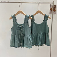 Áo babydoll denim thắt nơ lưng mặc được 2 kiểu