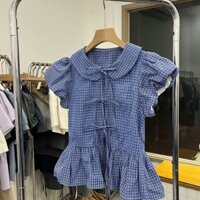 Áo babydoll kiểu nữ cổ sen kẻ caro phối nơ Bibiance Top ୨୧ 𝓫𝔂 𝓥𝓲𝓷𝓽𝓪𝓰𝓮𝓿𝓲𝓫𝓮𝓼.