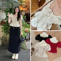 Áo Babydoll Kiểu Xinh Tay Phồng Tiểu Thư Công Chúa Bo Thân Nơ Ngực Xinh Xắn