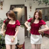 Áo babydoll linen kiểu xinh tay phồng tiểu thư công chúa bo thân nơ coquette ngực xinh xắn Kimee MA287