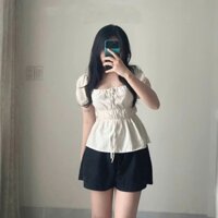 Áo babydoll linen kiểu xinh tay phồng tiểu thư công chúa bo thân nơ coquette ngực xinh xắn  MA287