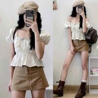 Áo babydoll linen kiểu xinh tay phồng tiểu thư công chúa bo thân nơ coquette ngực xinh xắn Kimee MA287