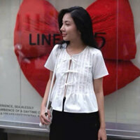 Áo babydoll nữ tay ngắn buộc nơ form rộng , áo kiểu nữ hàn quốc mùa hè chất linen tay ngắn 3 nơ basic dễ thương - SOHA
