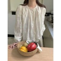 Áo Babydoll Nữ Thô Mềm Thêu Hoa Cúc Nổi Viền Ren Cổ Bèo From Rộng Tiểu Thư Xinh - Nanci studio