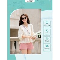 Áo Babydoll ODS thiết kế, thêu hoa, cổ chéo, tay phồng lỡ, thời trang, trẻ trung - SIA51