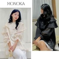 Áo babydoll sơ mi voan 2 lớp bèo tầng to tay bồng dài Áo kiểu tiểu thư tay loe bánh bèo nữ tính điệu đà T503G MONOKA