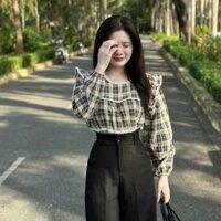 Áo babydoll tay dài , áo kiểu nữ cổ bèo phối tầng , áo sơ mi bèo xinh babydoll vải sọc mềm xinh