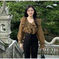 Áo babydoll tay dài , áo kiểu nữ cổ bèo , áo sơ mi bèo chất đũi mỏng siêu xin