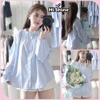 Áo Babydoll Tay Dài Kiểu Xinh Tay Phồng Bo Cổ Cao Nút Xinh Xắn, Form Công chúa Tiểu Thư Chất Vải Mịn Siêu Mát - HiShine