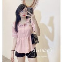 Áo babydoll tay phồng nữ cổ vuông tiểu thư xinh xắn bánh bèo màu hồng nude đen xanh Nhà Dứa