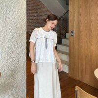 Áo babydoll thô boil xếp ly phối ruy băng, áo kiểu buộc nơ Salavi N2 027