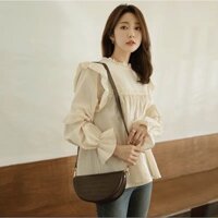 Áo babydoll tiểu thư ulzzang - Áo sơ mi kiểu bèo vai cánh tiên tay phối bèo xinh xắn