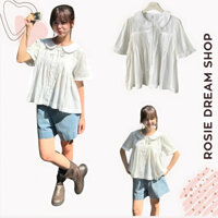 Áo babydoll trắng xếp ly buộc nơ xinh tiểu thư, áo kiểu nữ Rosie Dream Shop