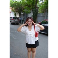 Áo babydoll xô thêu màu pastel thắt nơ dễ thương bigsize 90kg - Miabigsize