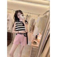 Áo balo sát nách nữ kẻ đen trắng có đệm cầu vai ,áo len mongtoghi tay hến phong cách Hàn Quốc , hàng Quảng Châu loại 1