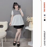 ÁO BẦU CỘC TAY ZIP KẺ NGANG C8742 KIM TUYẾN TRẺ TRUNG SANG CHẢNH