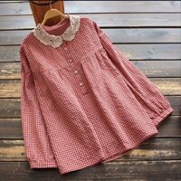 Áo Bầu Dài Tay Công Sở Hàn Quốc Thiết Kế Thời Trang Kẻ Ô Cổ Ren Trắng Chất Liệu Kate Hàn Fullsize 40-85kg