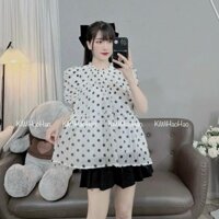 Áo bầu sát nách bèo chất voan hoạ tiết chấm bi - A005