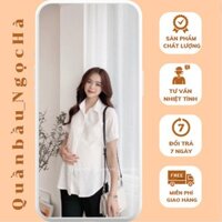 Áo bầu sơ mi nữ trắng form rộng công sở kiểu tay ngắn đẹp- SM07