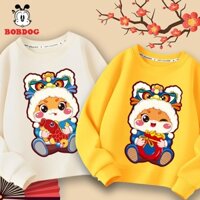 Áo bé trai TẾT mới nhất 2025, áo dài tay bé trai chất liệu nỉ da cá ấm áp in hình CHÚC MỪNG NĂM MỚI cute cho bé