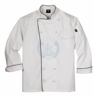 áo bếp vải kaki LDHQ màu trắng viền đen