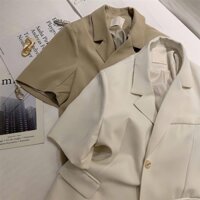 Áo Blazer Cộc Tay Dáng Dài 2 Lớp Màu Be Nâu, Áo Blazer Nữ Form Rộng Xẻ Lưng Mùa Hè Mới Nhất  A031