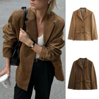 Áo Blazer Da Lộn Khoác Ngoài Zara Màu Nâu Cho Nữ