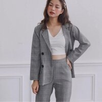 Áo blazer kẻ xám