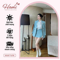 Áo blazer kèm chân váy màu xanh ngọc hàng thiết kế cao cấp Hami fashion