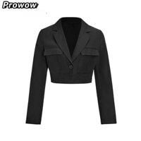 Áo blazer Lovito phối nút có túi màu trơn phong cách thường ngày dành cho nữ L58AD062 (Đen)