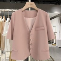 Áo blazer màu hồng Bộ đồ ngắn dễ phối cho nữ