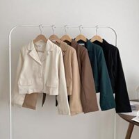 Áo blazer nữ croptop dáng ngắn dài tay 2 lớp - Áo khoác vest lửng phong cách Hàn Quốc - Be,Freesize < 58kg