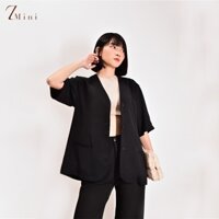 Áo blazer nữ đen trơn ngắn tay, áo vest form dài trẻ trung TMini