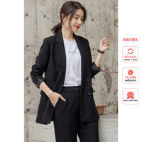 Áo blazer nữ tay dài Andora phong cách công sở Hàn Quốc áo vest khoác ngoài dáng rộng đứng form màu đen 2 lớp AB101