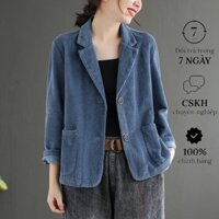 Áo blazer nữ tay dài, Áo khoác chất nhung tăm 2 lớp dày ấm - Thời trang thương hiệu chính hãng ARCTIC HUNTER Ah05 - Xanh - XL